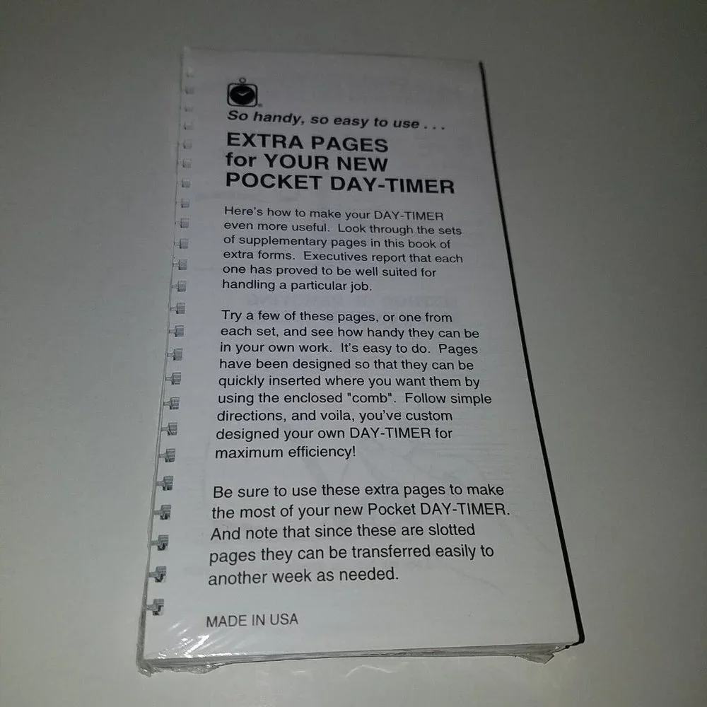 NOS Pocket Day-Timer Extra Pages Spiral 6.5